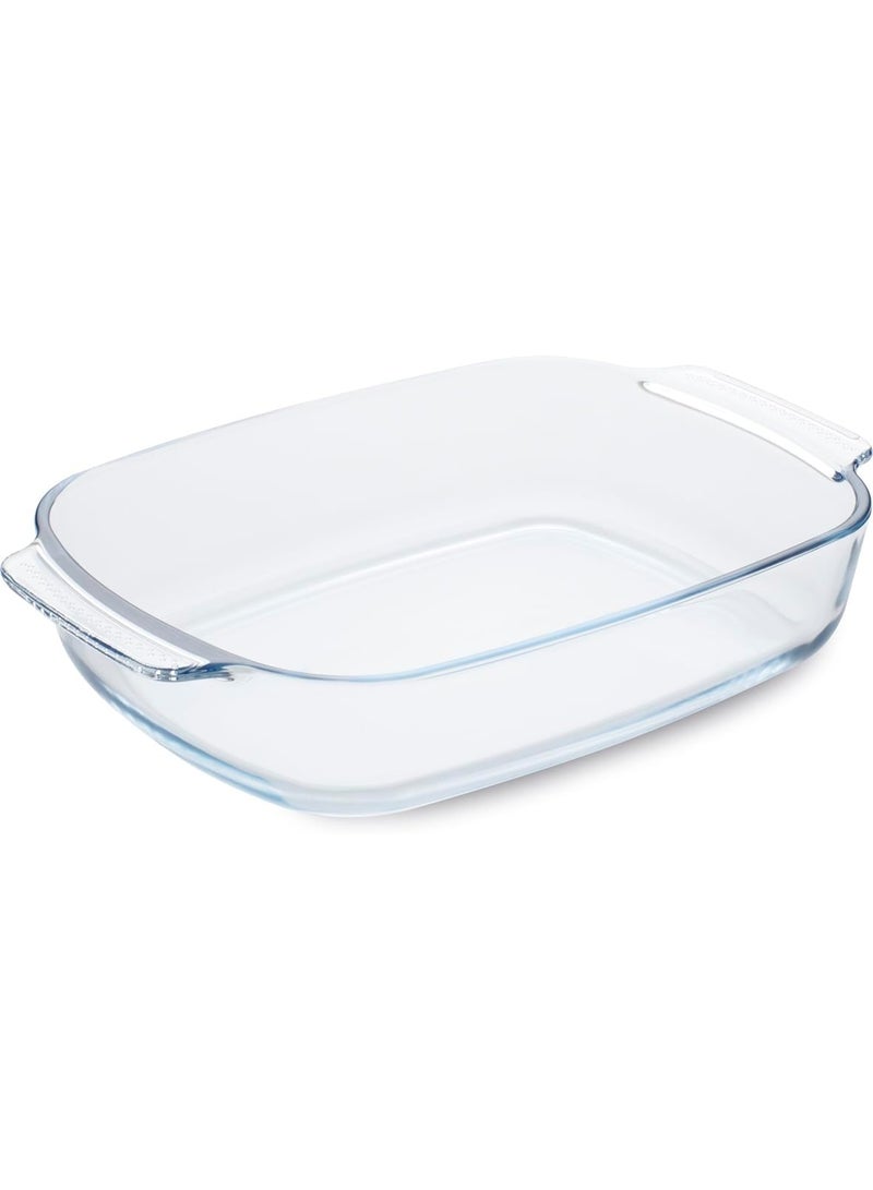 Guardini, 2.7L Rectangular Borosilicate Glass Baking Dish with Handles, Heat Resistant 34 x 22.5 x 6 cm, Transparent/Light Blue - Image 1