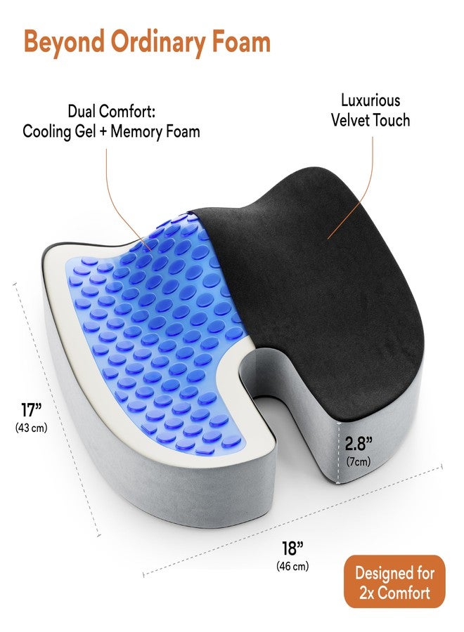فوفيرا وسادة FOVERA Cool Gel & Memory Foam لعظم العصعص | وسادة مقعد طبية للكرسي، وسائد مقعد السيارة، وسادة جلوس من رغوة الذاكرة لتخفيف آلام العصعص وعرق النسا وآلام الظهر (مقاس عالمي، أسود ورمادي) - Image 2