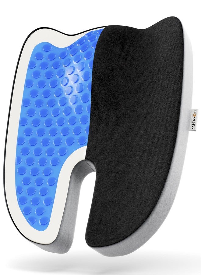فوفيرا وسادة FOVERA Cool Gel & Memory Foam لعظم العصعص | وسادة مقعد طبية للكرسي، وسائد مقعد السيارة، وسادة جلوس من رغوة الذاكرة لتخفيف آلام العصعص وعرق النسا وآلام الظهر (مقاس عالمي، أسود ورمادي) - Image 1