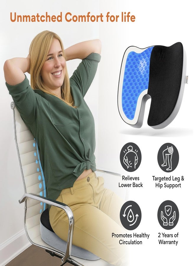 فوفيرا وسادة FOVERA Cool Gel & Memory Foam لعظم العصعص | وسادة مقعد طبية للكرسي، وسائد مقعد السيارة، وسادة جلوس من رغوة الذاكرة لتخفيف آلام العصعص وعرق النسا وآلام الظهر (مقاس عالمي، أسود ورمادي) - Image 4
