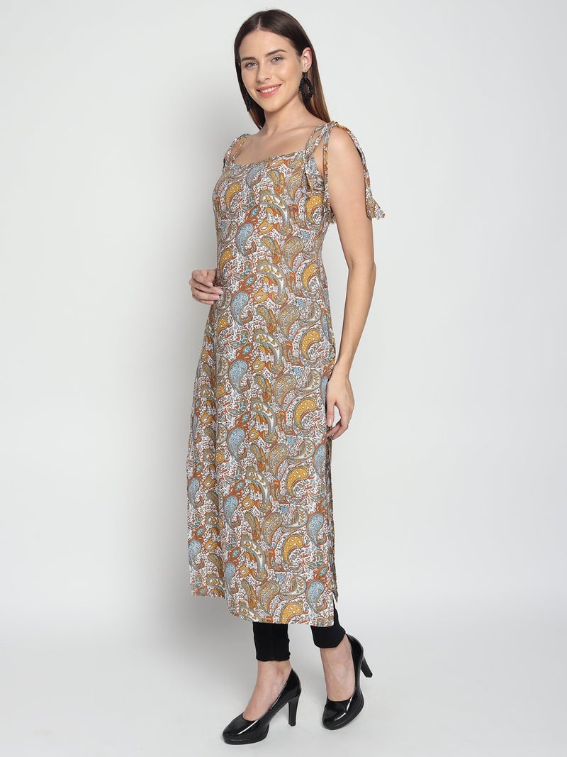 PATLANI Women's Crepe Full Stitched Kurti. Brown - Image 4
