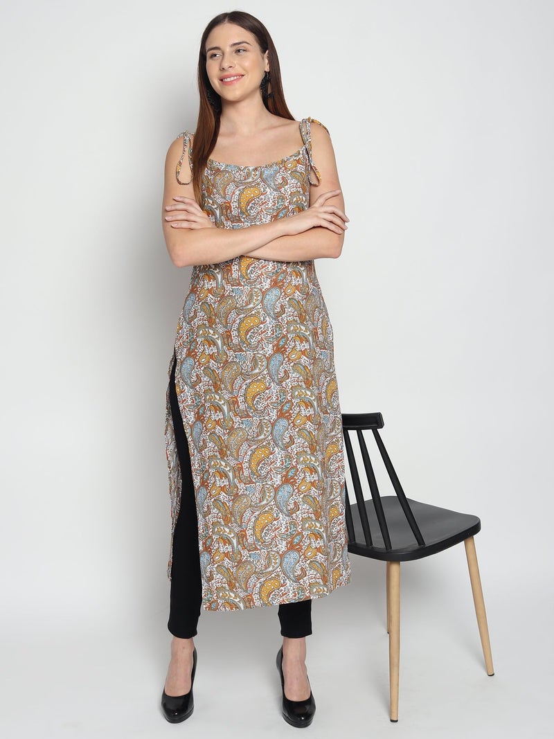 PATLANI Women's Crepe Full Stitched Kurti. Brown - Image 5