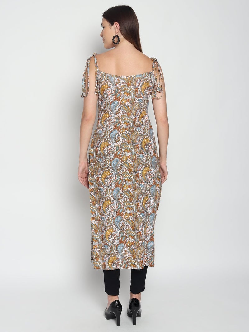 PATLANI Women's Crepe Full Stitched Kurti. Brown - Image 2