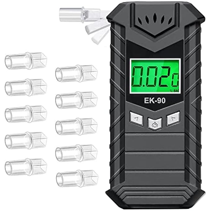 rayihni Portable Breath Tester Certified Alcohol Tester Portable Alcohol Tester Records 32 Results LCD Digital Breathalyser Rechargeable Suitable for Home or Party Use Includes 10 Nozzles - Image 1