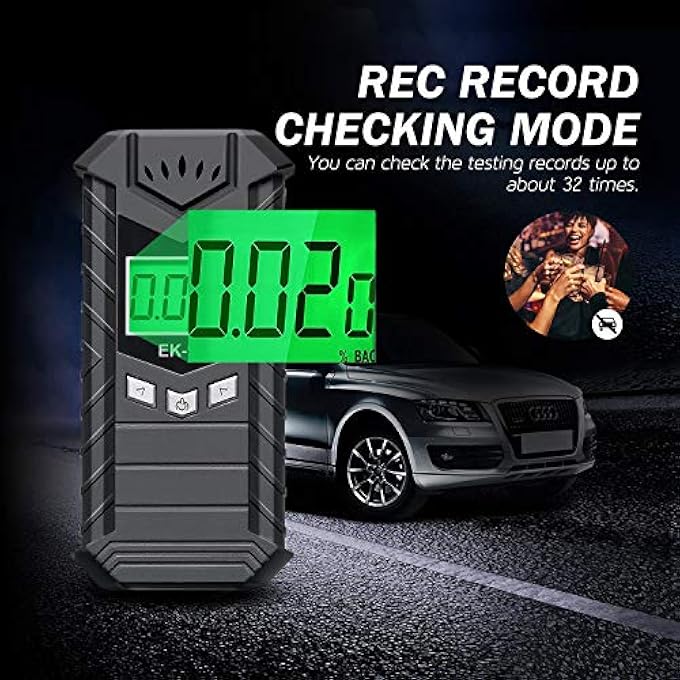 rayihni Portable Breath Tester Certified Alcohol Tester Portable Alcohol Tester Records 32 Results LCD Digital Breathalyser Rechargeable Suitable for Home or Party Use Includes 10 Nozzles - Image 3