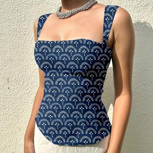 Aahwan Blue Printed Square Neck Sleeveless Backless Short Indo-Western Ethnic Kurti Top for Women's & Girl's (357-Blue-M) - Image 3