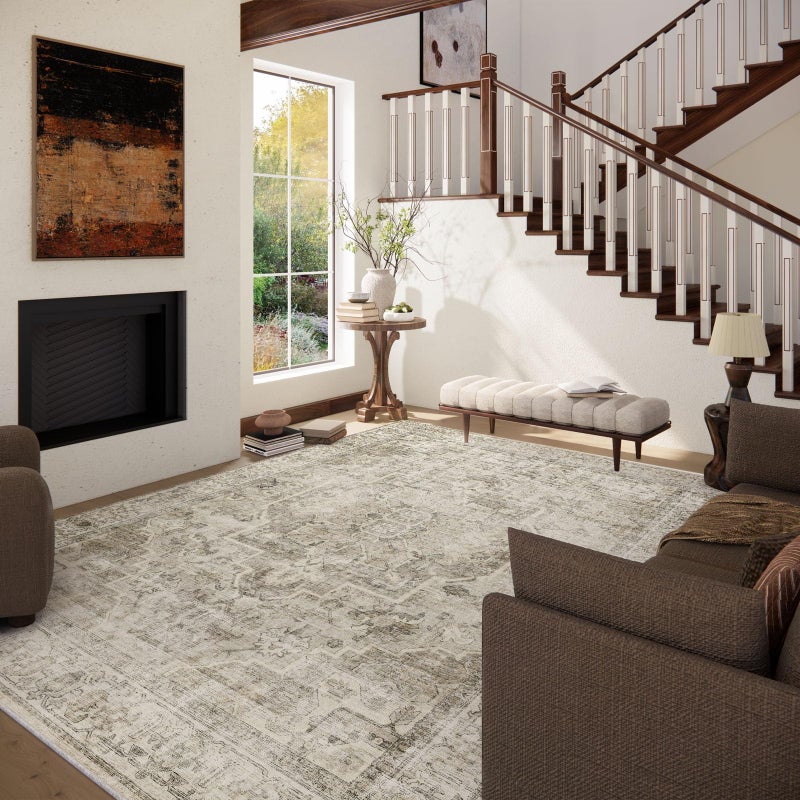 palohom Washable Area Rugs for Living Room: 5x7 Bedroom Area Rugs Boho Vintage Rugs Stain Resistant Non Slip Low Pile Soft Lightweight Carpet for Kitchen Dining Room Farmhouse Nursery Kids Room Home Office - Image 3