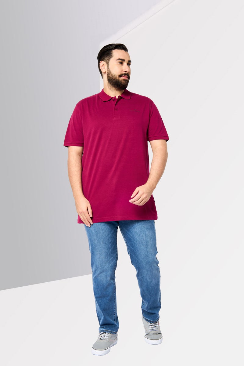 JOHN RICHMOND Men Regular Fit Short Sleeve Brand Logo Polo Shirt, Plum - Image 3