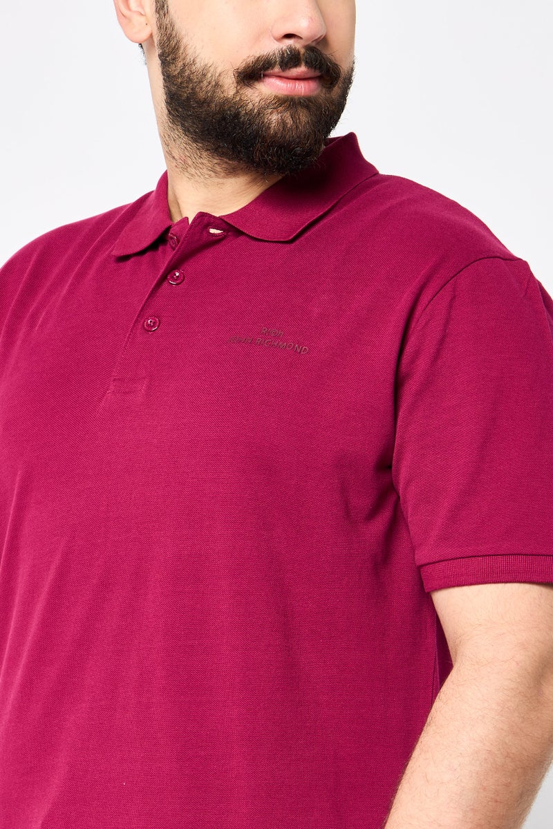 JOHN RICHMOND Men Regular Fit Short Sleeve Brand Logo Polo Shirt, Plum - Image 4