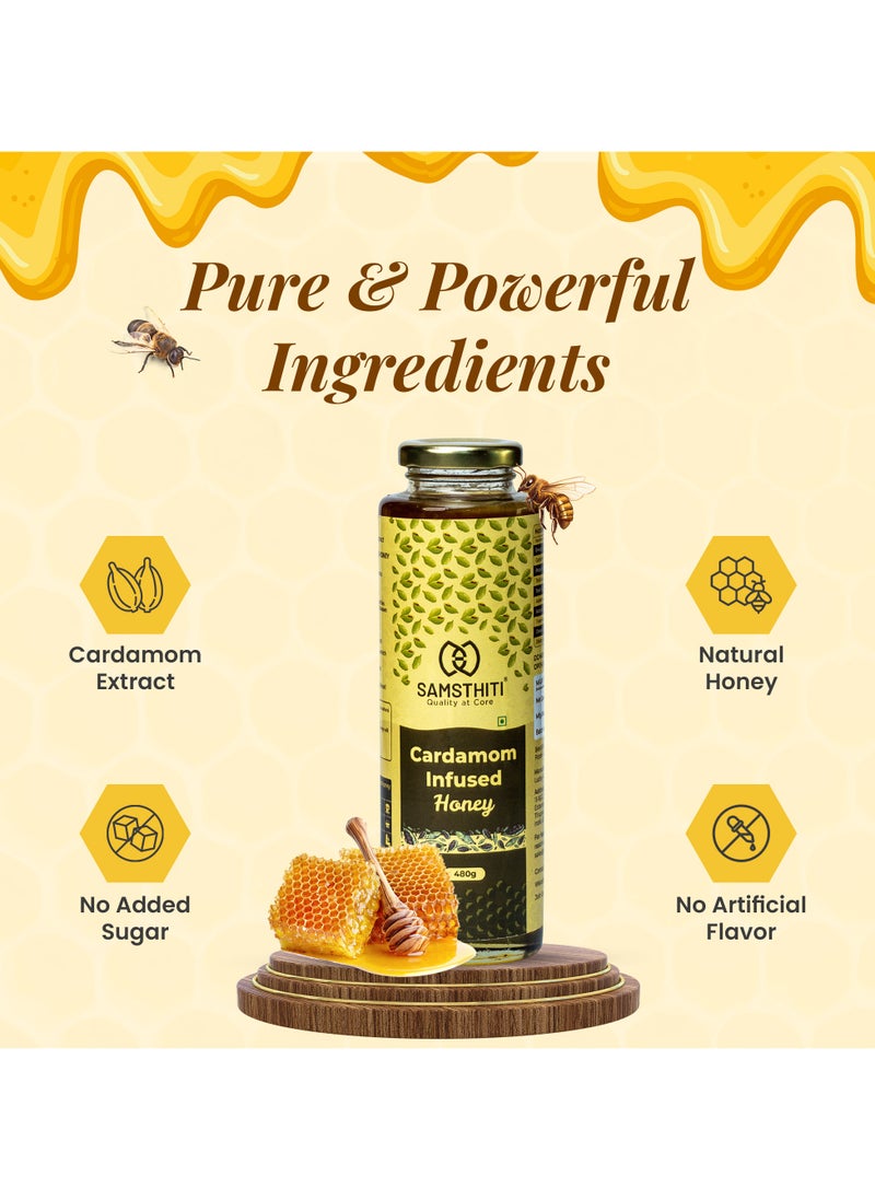 Samsthiti Cardamom Infused Honey, 100% Pure Organic Natural Honey, Made with Raw Honey and Cardamom Extract, No Added Sugar, No Preservatives, Herbal Ayurvedic Blend, Honey for Cold, Cough & Immune Support, 480g  - Image 5