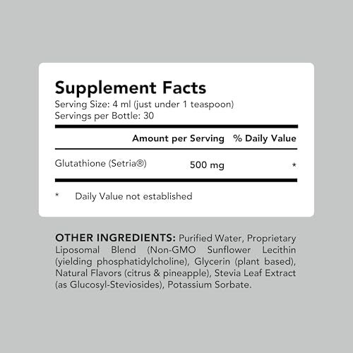 AMANDEAN Liposomal Glutathione Supplement. Liquid Reduced Setria 500mg. Immune Support, Brain Health, Liver Detox, Skin Health. Phosphatidylcholine from Non-GMO Sunflower Lecithin. Soy-Free & Vegan. - Image 4