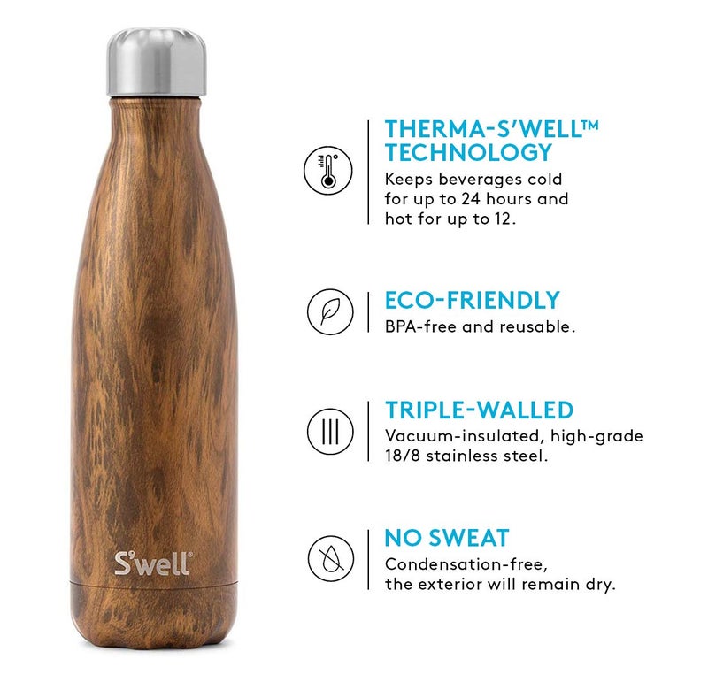 S'well Vacuum Insulated Stainless Steel Water Bottle, 17 oz, Black Boa - Image 3