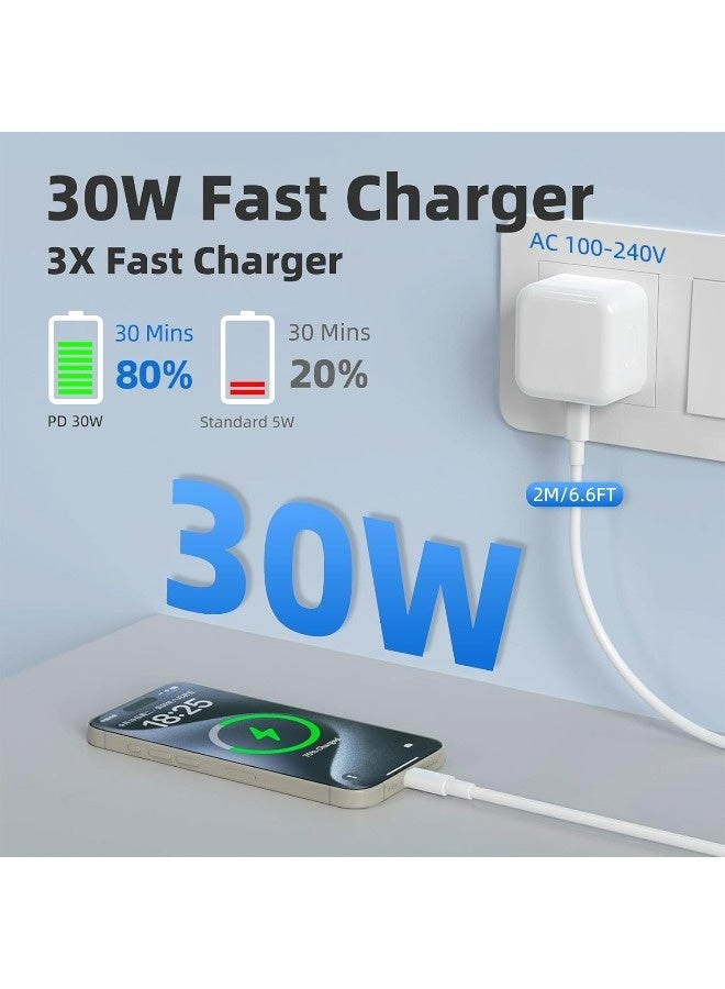 أبلينم شاحن USB-C بقوة 30 واط لأجهزة iPhone 17/16/16 Plus/16 Pro Max/15/iPad Air/iPad Mini/AirPods، شاحن جداري سريع معتمد من MFi، محول طاقة USB-C بريطاني مع كابل شحن من النوع C إلى النوع C بطول 2 متر - Image 4