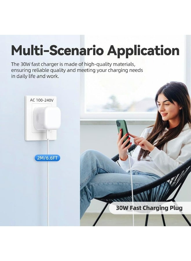 أبلينم شاحن USB-C بقوة 30 واط لأجهزة iPhone 17/16/16 Plus/16 Pro Max/15/iPad Air/iPad Mini/AirPods، شاحن جداري سريع معتمد من MFi، محول طاقة USB-C بريطاني مع كابل شحن من النوع C إلى النوع C بطول 2 متر - Image 3