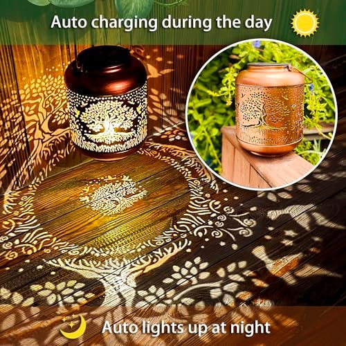 TIGGSY Tree of Life Solar Lanterns Outdoor Waterproof Hanging Solar Lights Big Tree Gifts for Women Men Metal Decorative LED Lanterns for Yard, Patio, Lawn, Tabletop, Pathway, Landscape, Garden Decor - Image 3