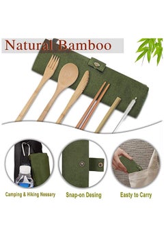 KASTWAVE Bamboo Cutlery Set, Bamboo Travel Utensils Include Knife Fork Spoon Chopsticks Straws  - Image 3
