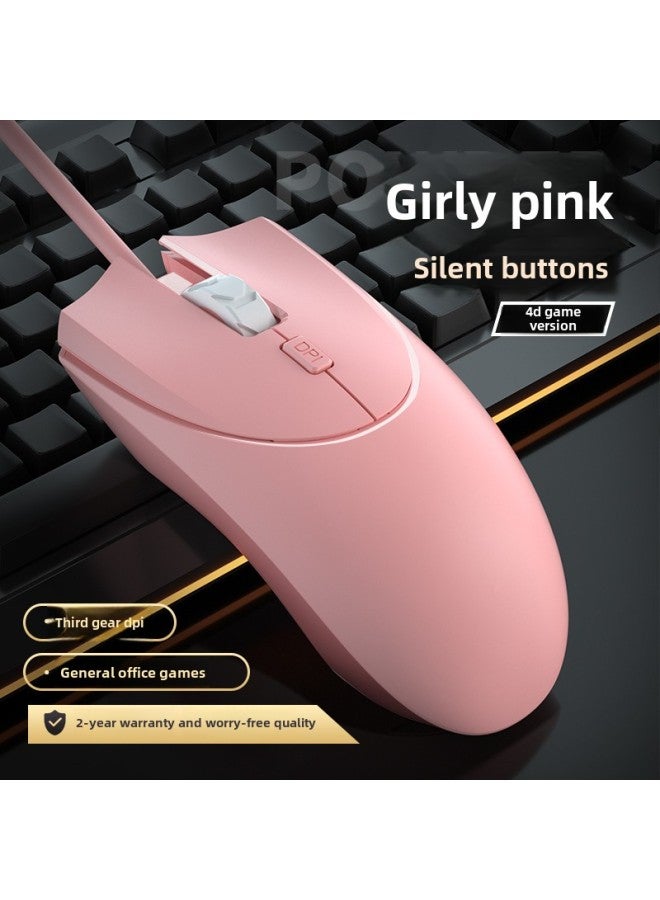 Mouse Wired E-sports Game Mechanical Feel Home Office Internet Cafe Laptop Desktop Universal Male-Color: Pink-silent on-dpi Adjustment-Interface:Official Standard - Image 1
