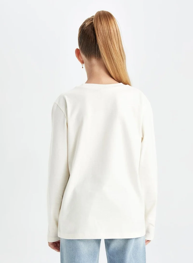 DeFacto Crew Neck Basic White Long Sleeve School T-Shirt