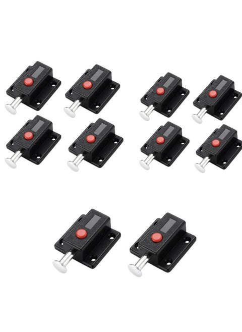 Door Bolt Lock, 10 Pack Automatic Slide Door Latch Lock Red Push Button Bolt Switch Spring Sliding Latches Bump Window Cabinet Locker Home Safety Hardware Furniture Cabinet Drawer Snib