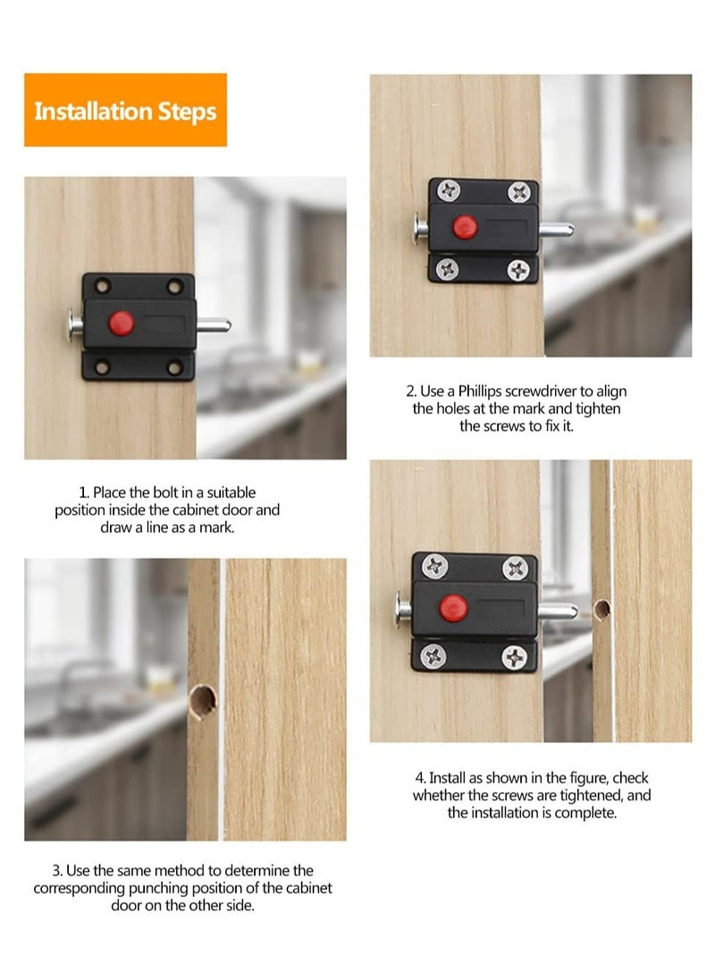 Door Bolt Lock, 10 Pack Automatic Slide Door Latch Lock Red Push Button Bolt Switch Spring Sliding Latches Bump Window Cabinet Locker Home Safety Hardware Furniture Cabinet Drawer Snib