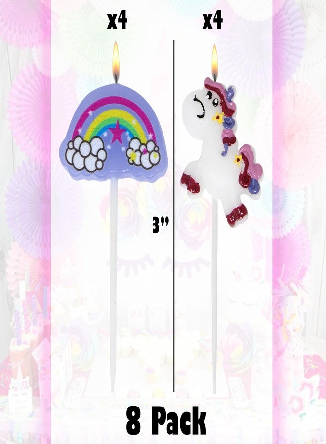 Tribello Unicorn Shaped Candles - 8 Count, Custom Unicorn & Rainbow Shapes, Unscented, Birthday Party Decorations - Image 2