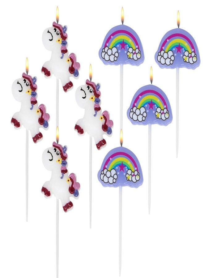 Tribello Unicorn Shaped Candles - 8 Count, Custom Unicorn & Rainbow Shapes, Unscented, Birthday Party Decorations - Image 1