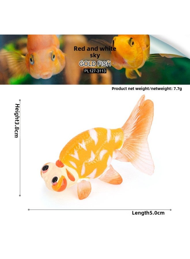 Children's Cognitive Simulation Goldfish Solid Marine Animal Model Crane Top Red Blister Eye Fish Tank Ornaments Bath Toys-Color:PL127-3113 Red And White Looking Sky - Image 1