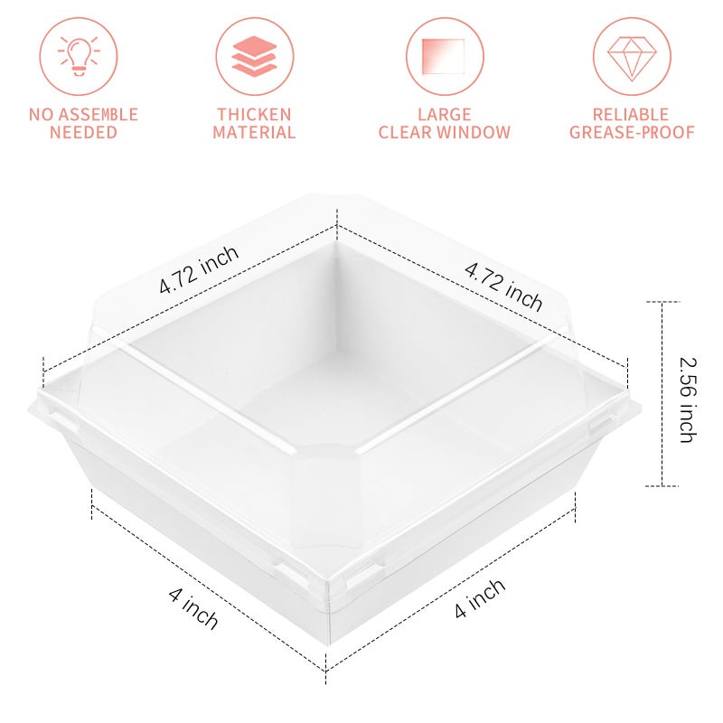 Ocmoiy 50 Pack Small Charcuterie Boxes with Clear Lids 4x4 Inch, To Go Disposable Paper Food Containers Bakery Treat Boxes for Desserts, Cake Slice, Cookies, Strawberries (White, 50) - Image 2