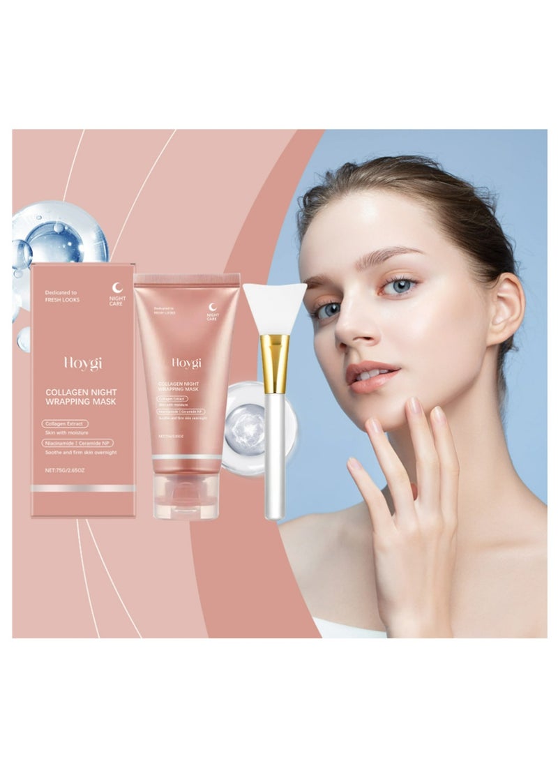 هويجي قناع الوجه القابل للإزالة بجلد الكولاجين الليلي ، يقلل من الترهل والبهتان - كولاجين مهدرج لبشرة متألقة ، قناع نوم ليلي للترطيب ، مستخلص الكولاجين لبشرة مشعة - Image 1