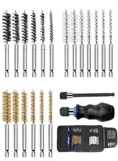 MAXMAN Auto Wire Brush 18-Pack Bore Brush Set Variety of Size Stainless Steel, Brass, Nylon Twisted for Cleaning Rust, 1/4in Hex Drill Shank for Power Drill Impact Driver with Handle, Extension Bar, Tool Bag  - Image 3