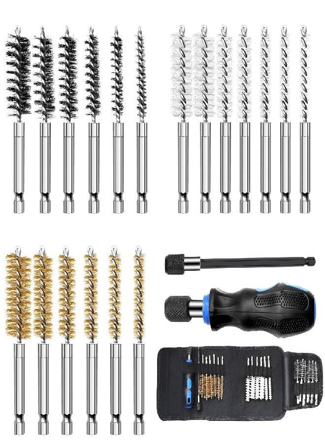 MAXMAN - Auto Wire Brush 18-Pack Bore Brush Set Variety of Size Stainless Steel, Brass, Nylon Twisted for Cleaning Rust, 1/4in Hex Drill Shank for Power Drill Impact Driver with Handle, Extension Bar, Tool Bag - Image 1