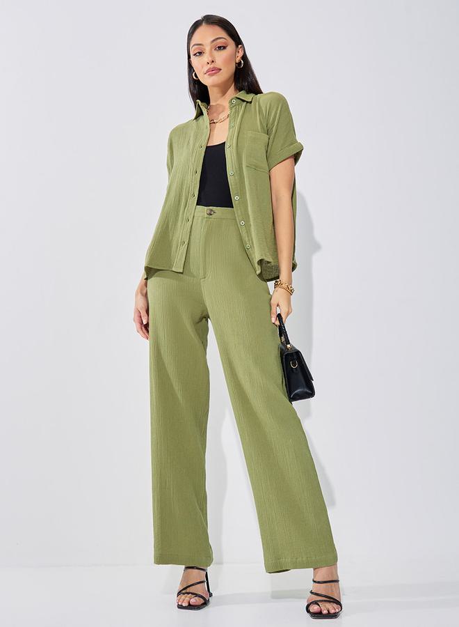 Styli High Rise Wide Leg Textured Trouser - Image 1