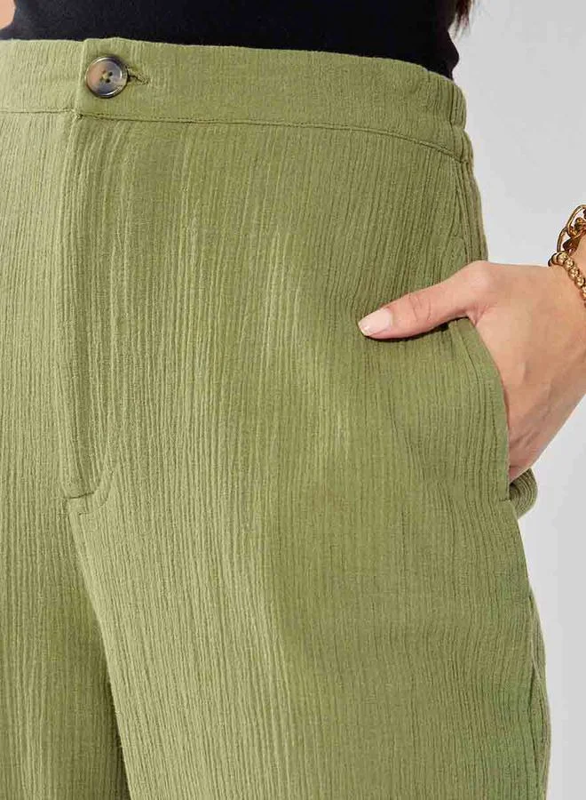 Styli High Rise Wide Leg Textured Trouser