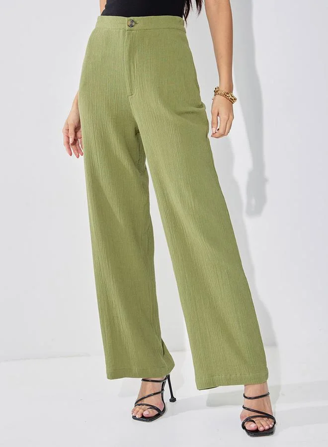 ستايلي High Rise Wide Leg Textured Trouser