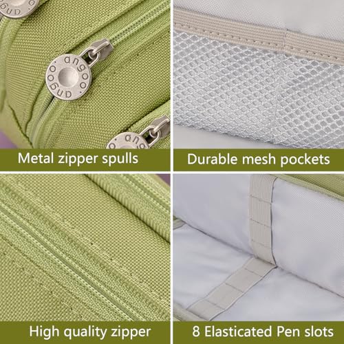 MAMUNU Large Capacity Pencil Case, 3 Compartments Canvas Pencil Pouch with Zipper, Aesthetic Pencil Pen Pouch for School Students Teen Girls Boys, Green - Image 4