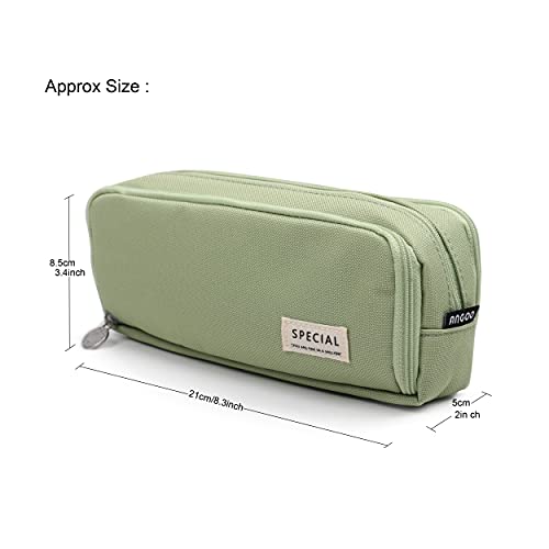MAMUNU Large Capacity Pencil Case, 3 Compartments Canvas Pencil Pouch with Zipper, Aesthetic Pencil Pen Pouch for School Students Teen Girls Boys, Green - Image 5