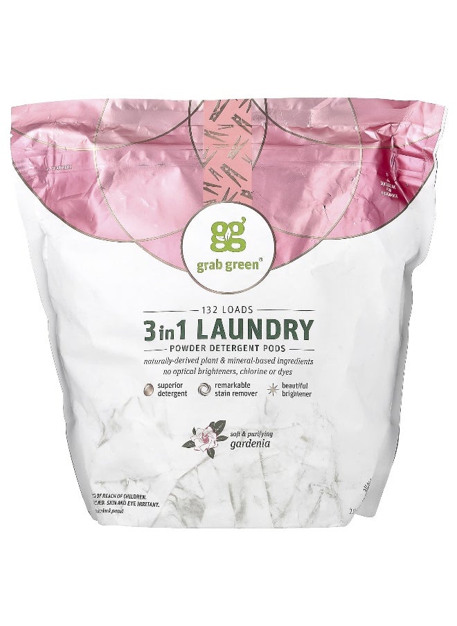 Grab Green Grab Green, 3 in 1 Laundry Powder Detergent Pods, Gardenia, 132 Loads, 4 lb 10.4 oz (2,112 g)  - Image 1