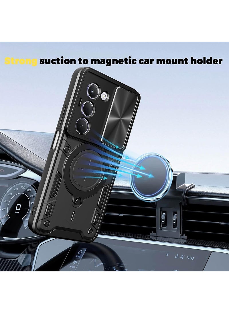 Adando [1+2] Case for Xiaomi Redmi 15 5G with 2 Tempered Glass Screen Protector, Slide Camera Cover and Stand Kickstand Ring with Tempered, Corner Protection Anti-Scratch Shock Absorption Rugged Bumper Cover (Black) - Image 2