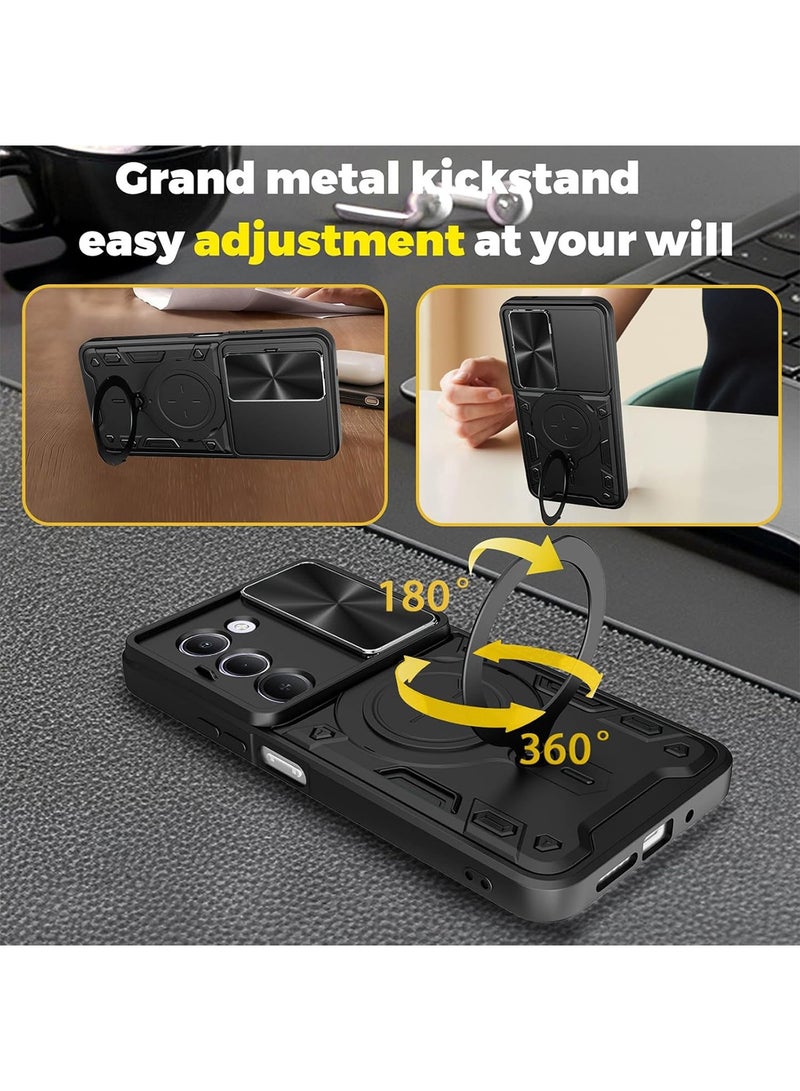 Adando [1+2] Case for Xiaomi Redmi 15 5G with 2 Tempered Glass Screen Protector, Slide Camera Cover and Stand Kickstand Ring with Tempered, Corner Protection Anti-Scratch Shock Absorption Rugged Bumper Cover (Black) - Image 3