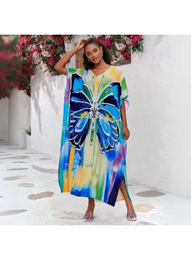 إسكدنيا بلوزة شاطئ رايون أوروبية وأمريكية لعام 2024، رداء على شكل حرف V، ملابس سباحة ب للحماية من الشمس، معطف - اللون: 71127-5، مقاس الفراشة الزرقاء الكبيرة: مقاس حر - Image 1