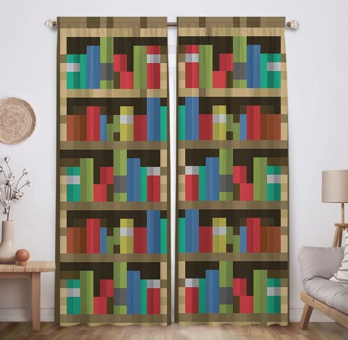 PIXELATED BOOKSHELF CHILDREN WINDOW CURTAINS FOR BOY GIRL BABY KIDS ROOM BEDROOM NURSERY TODDLER HOME OFFICE DECOR DECORATIONS DURABLE FABRIC MACHINE WASHABLE 82 IN X 84 IN