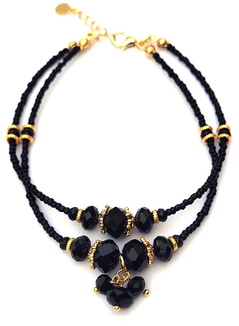 Alwan Double Row Medium Size Black Crystal Anklet  - Image 1
