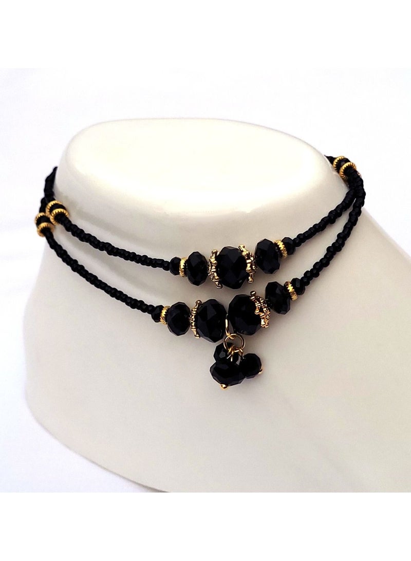 Alwan Double Row Medium Size Black Crystal Anklet  - Image 2