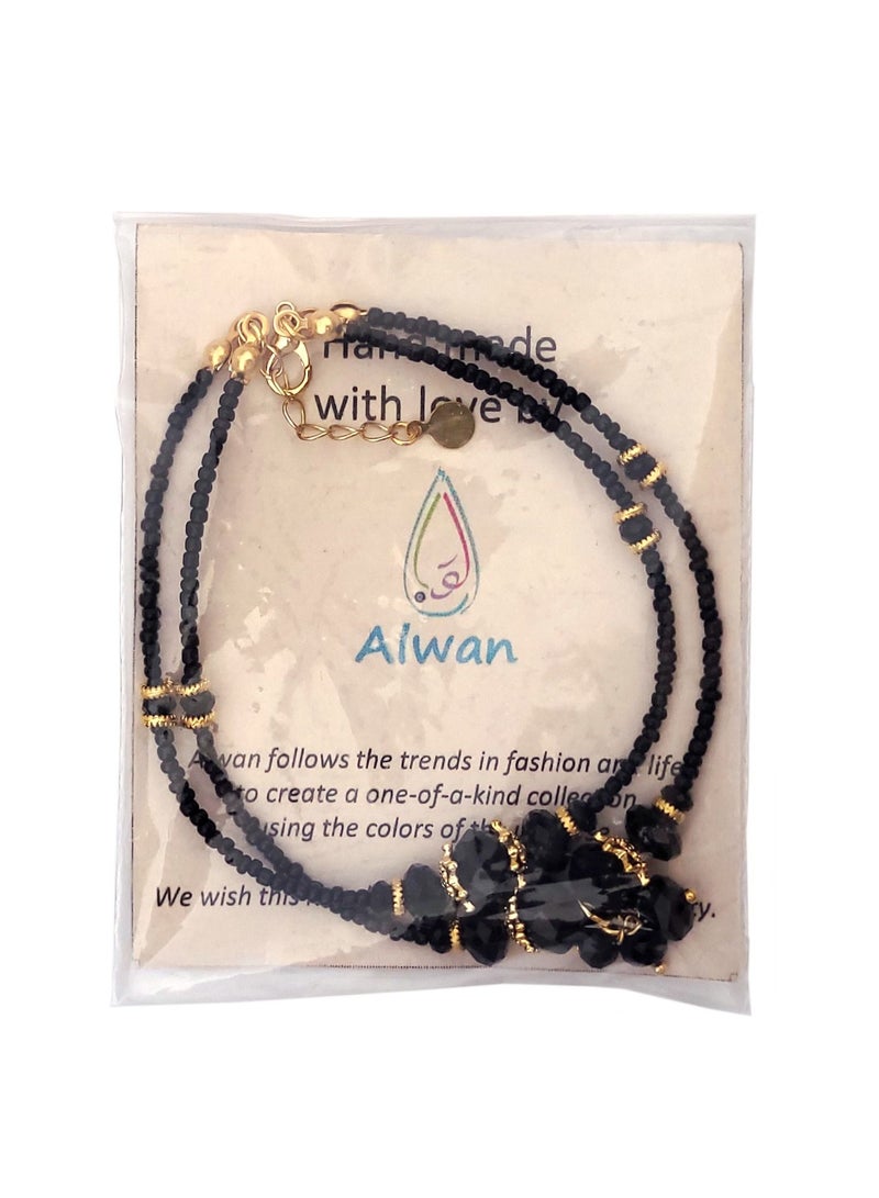 Alwan Double Row Medium Size Black Crystal Anklet  - Image 3
