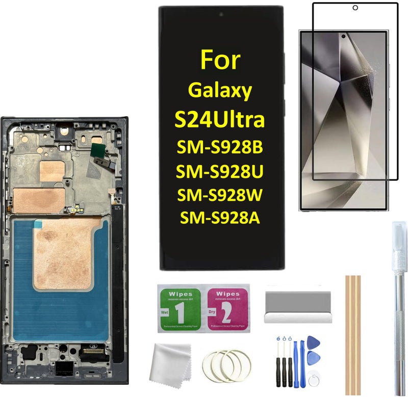 JMBTQ Galaxy S24 Ultra LCD Screen with Frame Replacement for Samsung Galaxy S24 Ultra SMS928B SMS928U SMS928A LCD Screen Display Touch Digitizer with FrameTool Black - Image 2