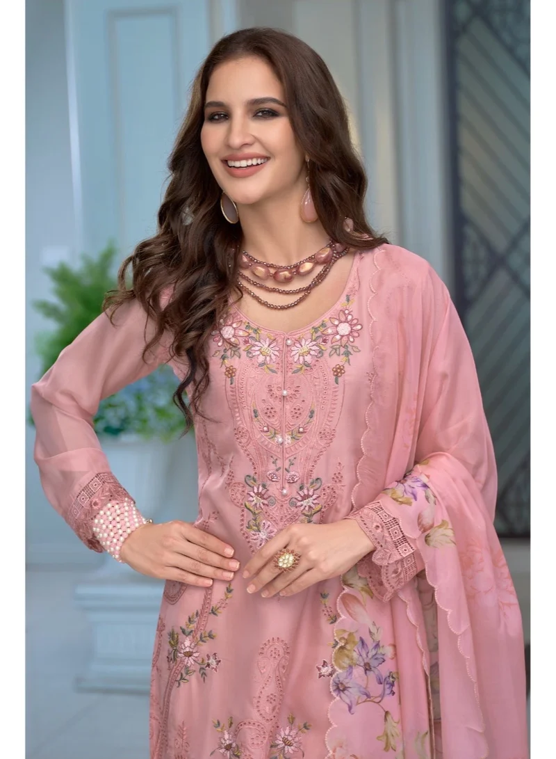 Ameya Pink-embroidered-organza-straight-kurta-sets-with-dupatta