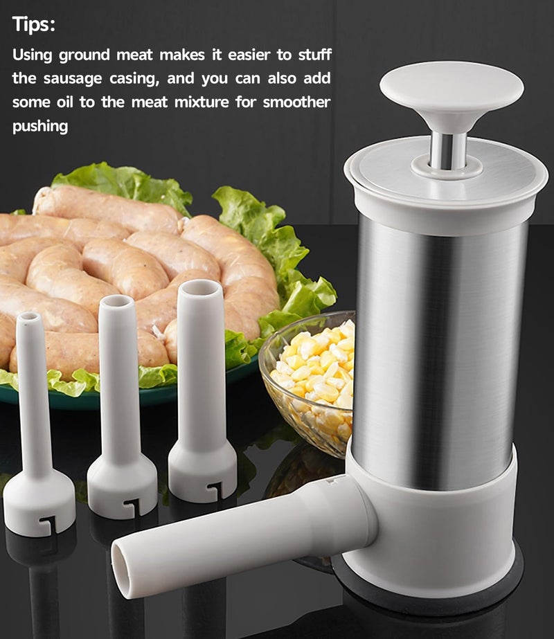 Usluole Sausage Stuffer Machine Vertical Sausage Maker, 2025 New Stainless Steel Homemade Sausage Maker w/4 Stuffing Tubes, Manual Sausage Stuffer Meat Filling for Household Kitchen, 2.2LBS Large Capacity - Image 3
