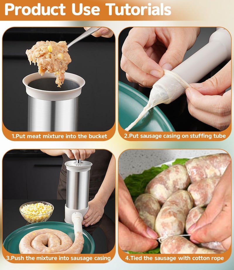 Usluole Sausage Stuffer Machine Vertical Sausage Maker, 2025 New Stainless Steel Homemade Sausage Maker w/4 Stuffing Tubes, Manual Sausage Stuffer Meat Filling for Household Kitchen, 2.2LBS Large Capacity - Image 5
