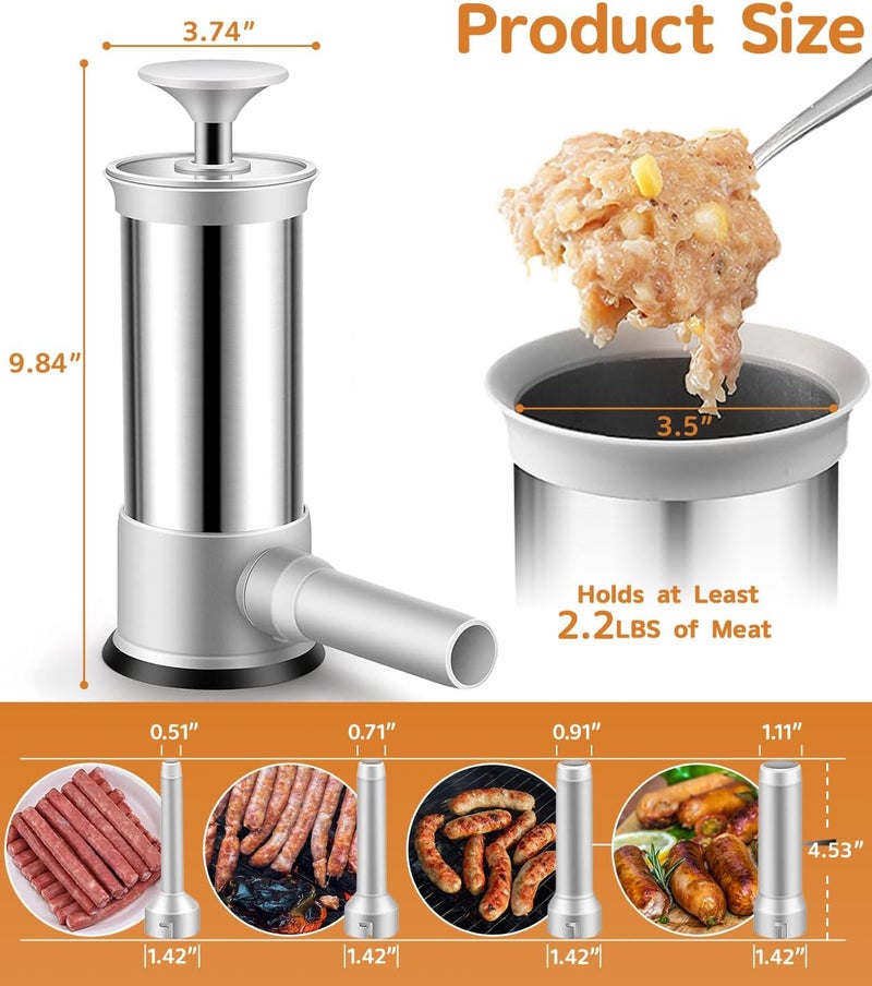 Usluole Sausage Stuffer Machine Vertical Sausage Maker, 2025 New Stainless Steel Homemade Sausage Maker w/4 Stuffing Tubes, Manual Sausage Stuffer Meat Filling for Household Kitchen, 2.2LBS Large Capacity - Image 2