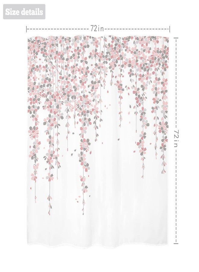 LIGHTINHOME Grey Pink Floral Shower Curtain 72Wx72H Inches Dusty Rose Cherry Blossom Blooming Weeping Flowers Spring Bathroom Home Decor Cloth Fabric Waterproof Polyester Bathroom Set with Hooks - Image 3